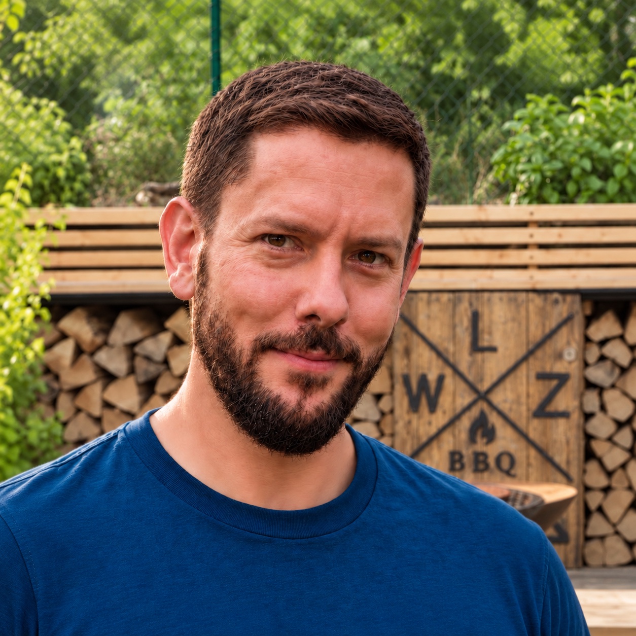 Philipp from Wandlitz BBQ in front of his firewood storage