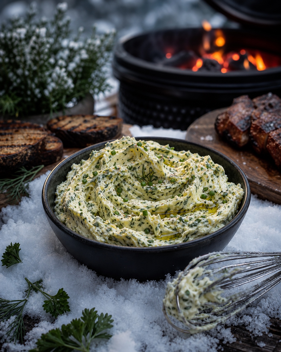 Kräuterbutter im Schnee aufgeschlagen